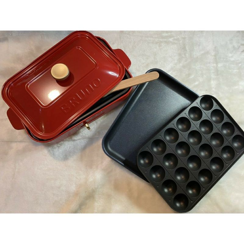 《BRUNO》 BOE021 紅色多功能鑄鐵無煙電烤盤  3PIN 新版主機 章魚燒烤盤