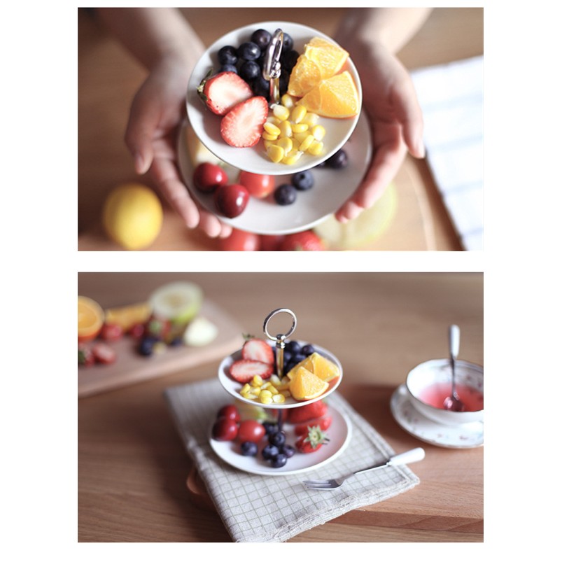 迷你 陶瓷 雙層 蛋糕架 - 婚禮 佈置 水果架 早午餐 早餐 糖果 裝飾 白色 串盤 拍照 巧克力 甜點- 花木馬雜貨