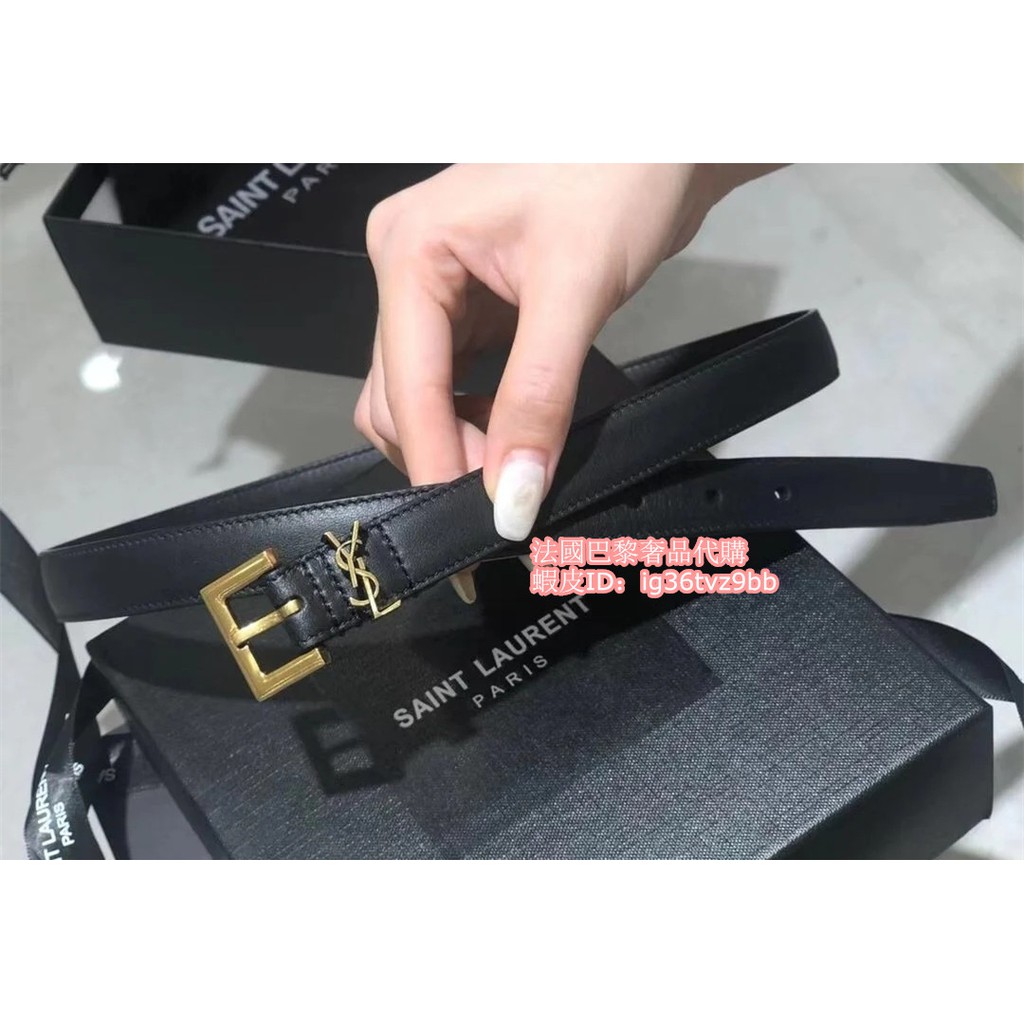 全新正品ysl boo0w1000 Saint Laurent 字母標志方形搭扣光面皮腰帶女士皮帶 蝦皮購物