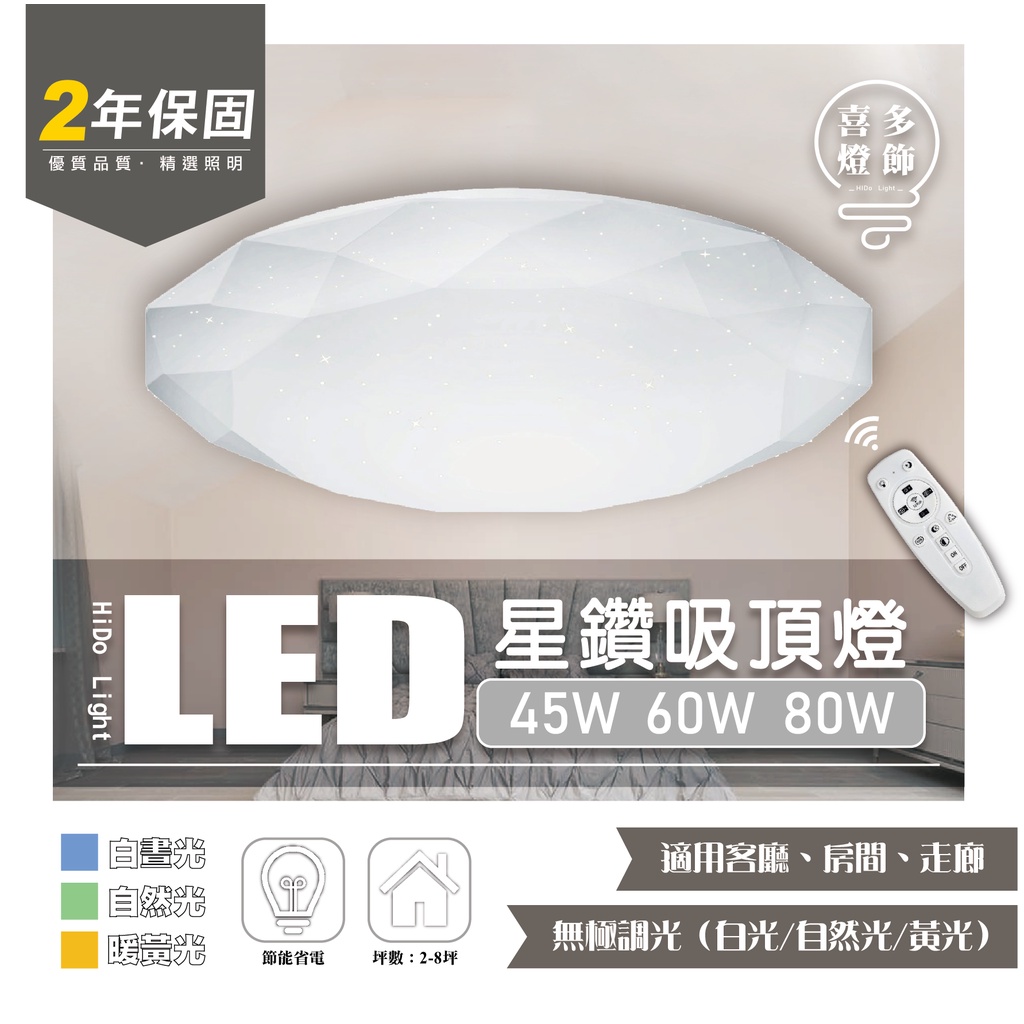 💡台灣現貨 LED 星鑽吸頂燈 45W 60W 80W 遙控 可調光 臥室燈 客廳吸頂燈 省電 燈具吸頂燈 造型吸頂燈