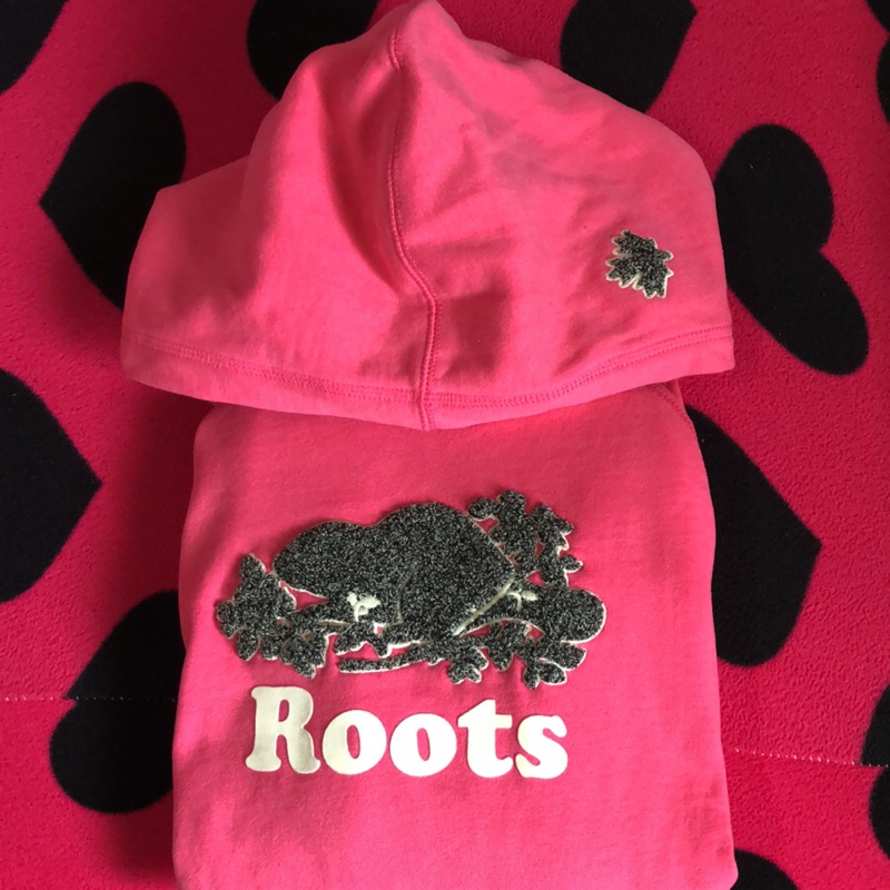 粉色Roots刷毛帽T