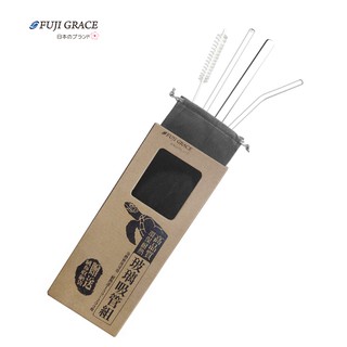 【FUJI-GRACE富士雅麗】高品質環保耐熱玻璃吸管四件套組 環保吸管組 (超取限10組)