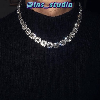 【@Ins studio】超閃新款冰糖鑽方型hiphop男女嘻哈短款項鍊歐美鎖骨鍊