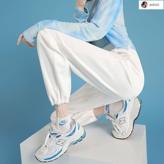 CC小姐 女生休閒衛褲 百搭潮流2021新款夏季灰色褲子女寬松顯瘦休閑闊腿束腳運動褲薄款
