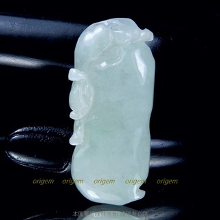 珍珠林~福祿壽雙面雕玉珮~A貨冰種豆青翡翠緬甸玉#016