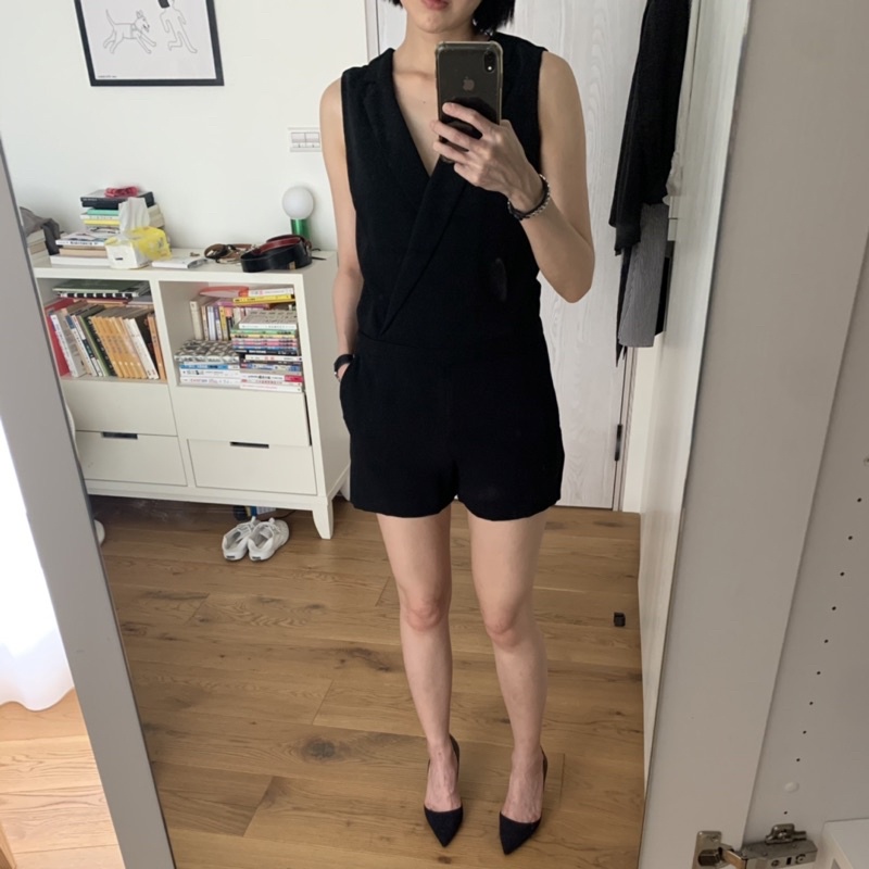 ZARA 西裝領無袖連身褲裝 XS 露背 jumpsuit 連身短褲 西裝背心