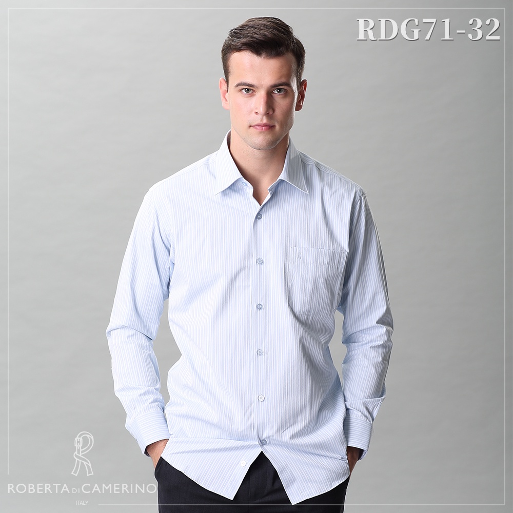 ROBERTA諾貝達 台灣製 合身版 嚴選穿搭 商務條紋長袖襯衫 RDG71-32 藍白