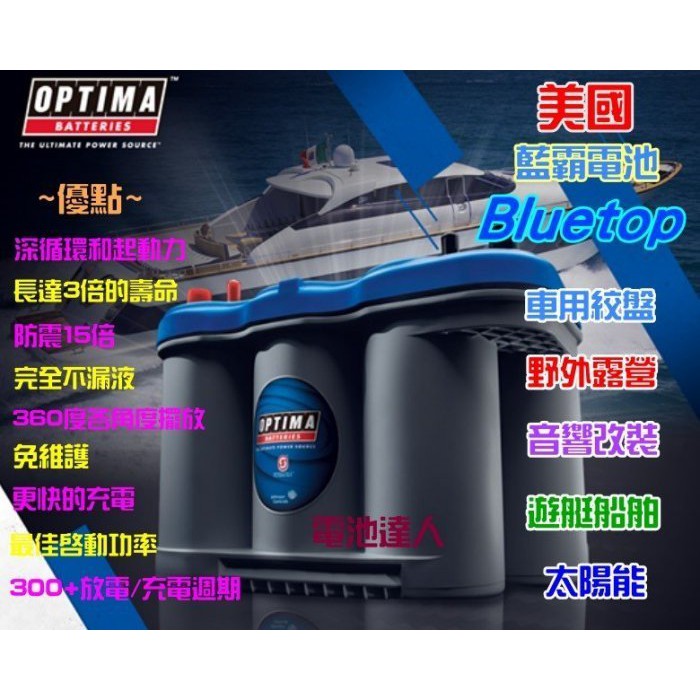 ☼台中苙翔電池►美國超霸OPTIMA BLUE藍霸電池 34M 遊艇 漁船 發電機 太陽能 儀器船 農業 工業 大型機具