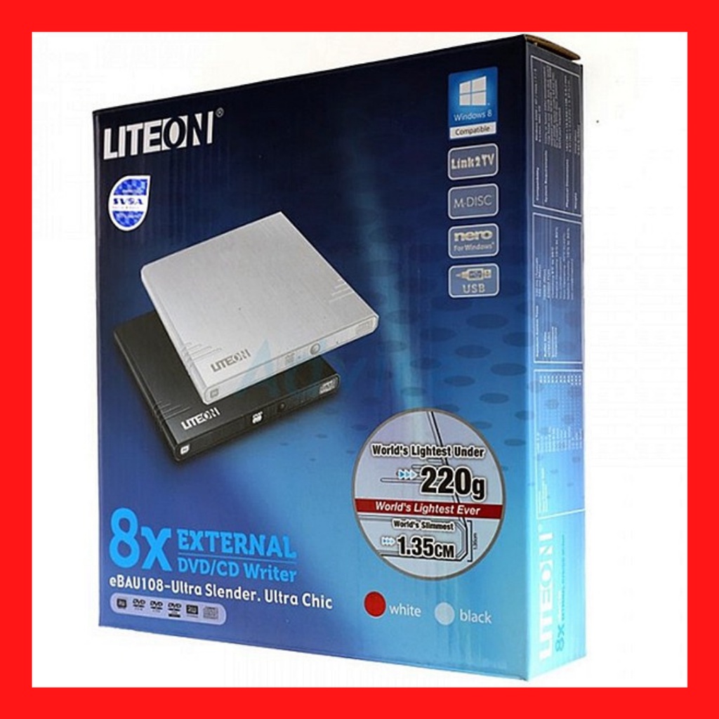Liteon 超薄 USB 供電的外部 DVD / CD 刻錄機即插即用 EBAU108 BLK