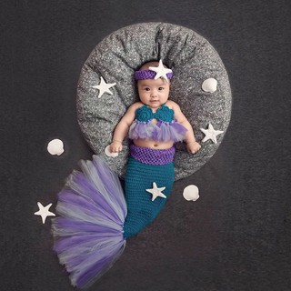 『寶寶寫真』 夢幻美人魚 新生兒寫真 兒童攝影服裝影 寶寶拍照手工編織毛線 QBABY SHOP