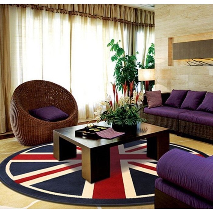 CP20026 寰宇歐洲風 英國國旗  (白邊)圓型高級手工晴綸地毯/地墊 可訂做