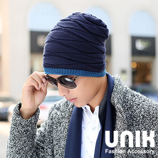 【現貨】UNIK 率性風格兩用雙面針織帽毛線帽(藍)