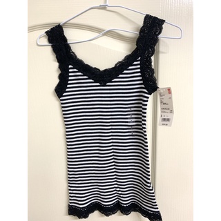 Uniqlo 全新買一送一 條紋蕾絲細肩帶背心 內搭背心 無袖背心 螺紋無袖 小可愛 針織