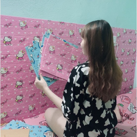 自粘泡沫 牆紙  臥室 3d立體 牆貼 溫馨 卡通 裝飾 兒童房 防水 防撞 壁紙 牆裙 貼紙 哆啦A夢