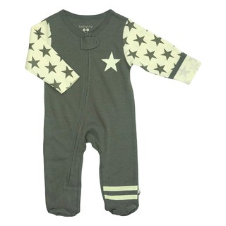 【絕版現貨出清】美國Babysoy-有機棉時尚灰復古星星包腳連身衣