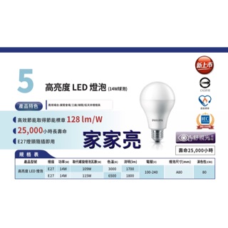 (A Light)飛利浦 LED E27 14W 高亮度 燈泡 球泡 白光 黃光 110V 220V 全電壓 14瓦