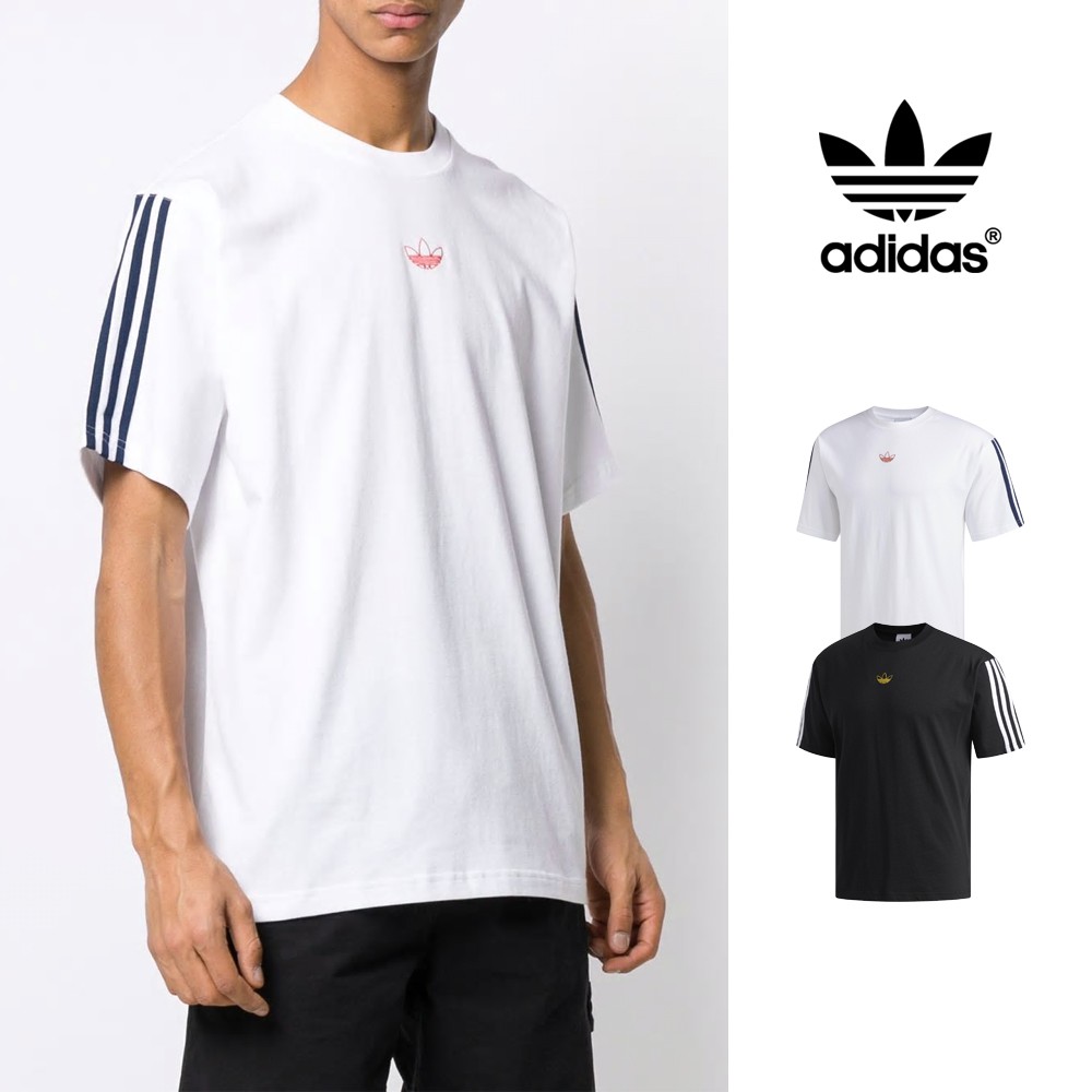 Adidas Originals 白 短袖T恤 運動 休閒 純棉 上衣 短T 三葉草 三條線 Logo DV3260