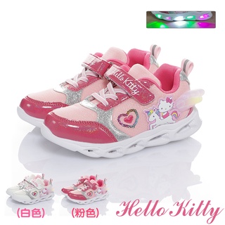Hello Kitty童鞋16.5-20.5cm 休閒鞋 運動鞋 LED電燈透氣抗菌防臭吸震 白.粉色(聖荃官方旗艦店)