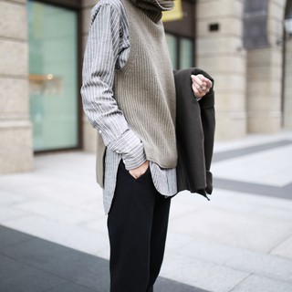 UNIQLO U系列 條紋立領襯衫 S號 灰綠色