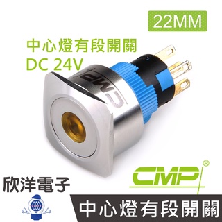 CMP西普 22mm不鏽鋼金屬方邊框平面中心燈有段開關DC24V / SHF2202B-24V 五色光自由選購