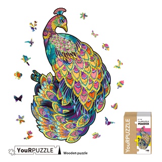 YouRPUZZLE 台灣現貨 孔雀拼圖 檢驗合格木質動物拼圖 不規則木製拼圖 精美設計外盒