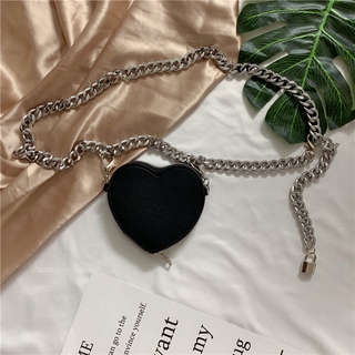 現貨！推薦鏈包🖤ins愛心鐵鍊迷你腰包朋克風金屬腰鍊韓版INS可拆卸腰帶小包包裝飾潮流街頭暗黑系甜美鍊條包腰包