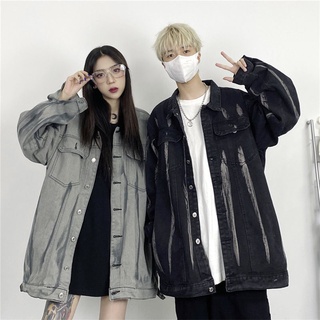 【COUPLE】🔥🔥港風水洗扎染漸變寬鬆休閒牛仔外套男女情侶上衣