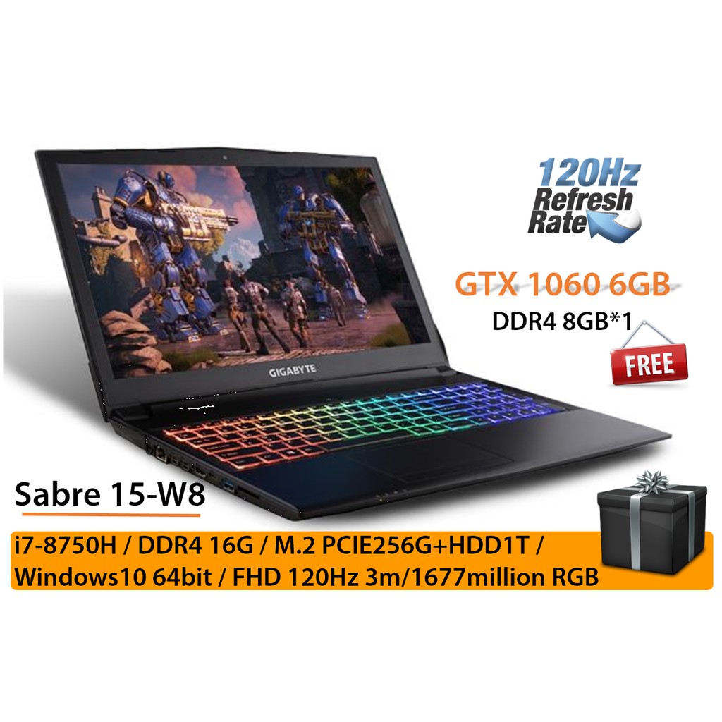 GIGABYTE Sabre 15-W8 15.6吋 GTX1060 6G 120Hz 3m 電競筆電 保內 送記憶體