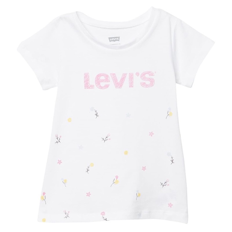 💕出清［現貨12M］美國Levi’s 幼兒幼童女童白色LOGO短T 碎花白T白色上衣嬰兒短袖T恤 Levis