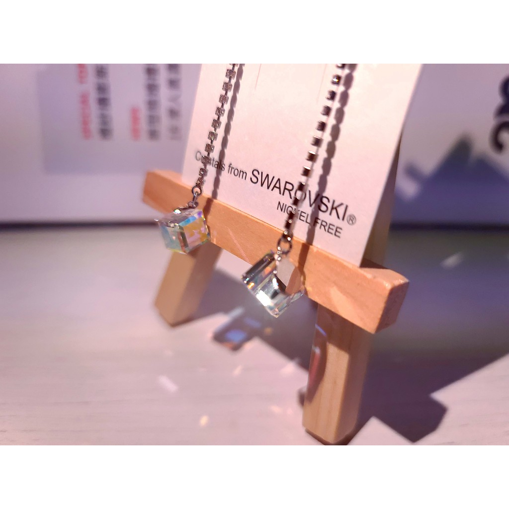 【愛麗絲耳夾專賣店】【施華洛世奇系列】方糖耳針 韓國韓國製施華洛世奇水鑽耳針