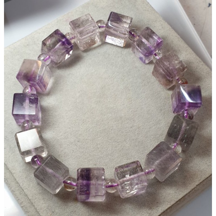 《阿紫水晶》天然紫髮超七方糖手串9mm