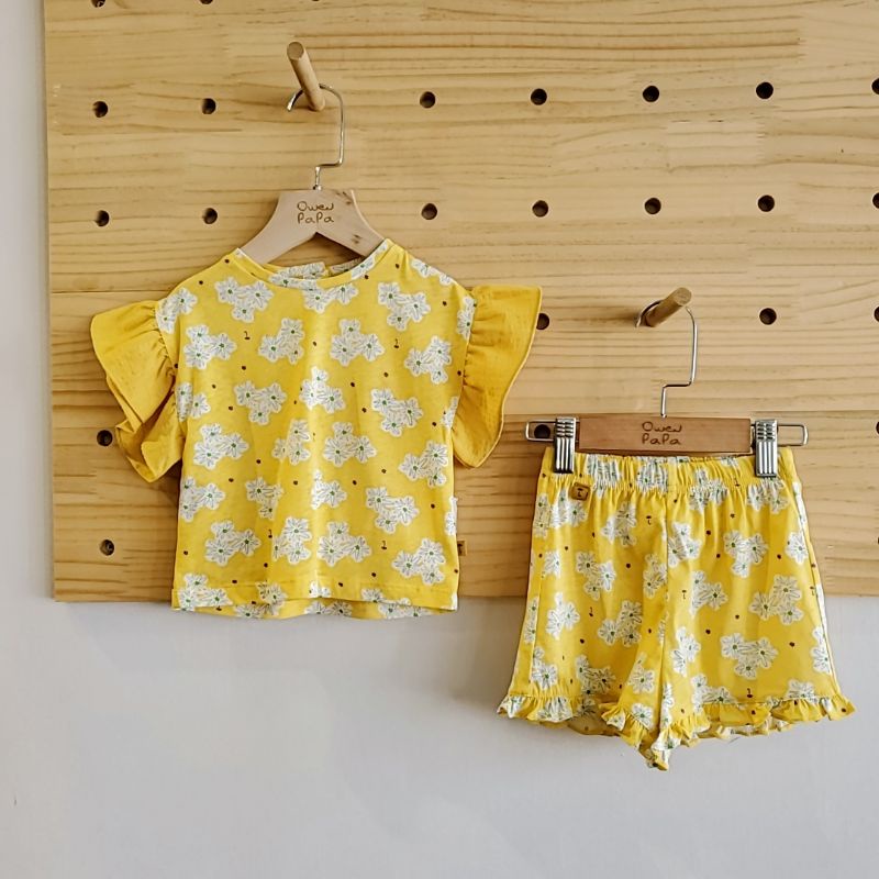moimoln夏款(90－130)🪲飛飛袖，黃色豔陽花朵套裝