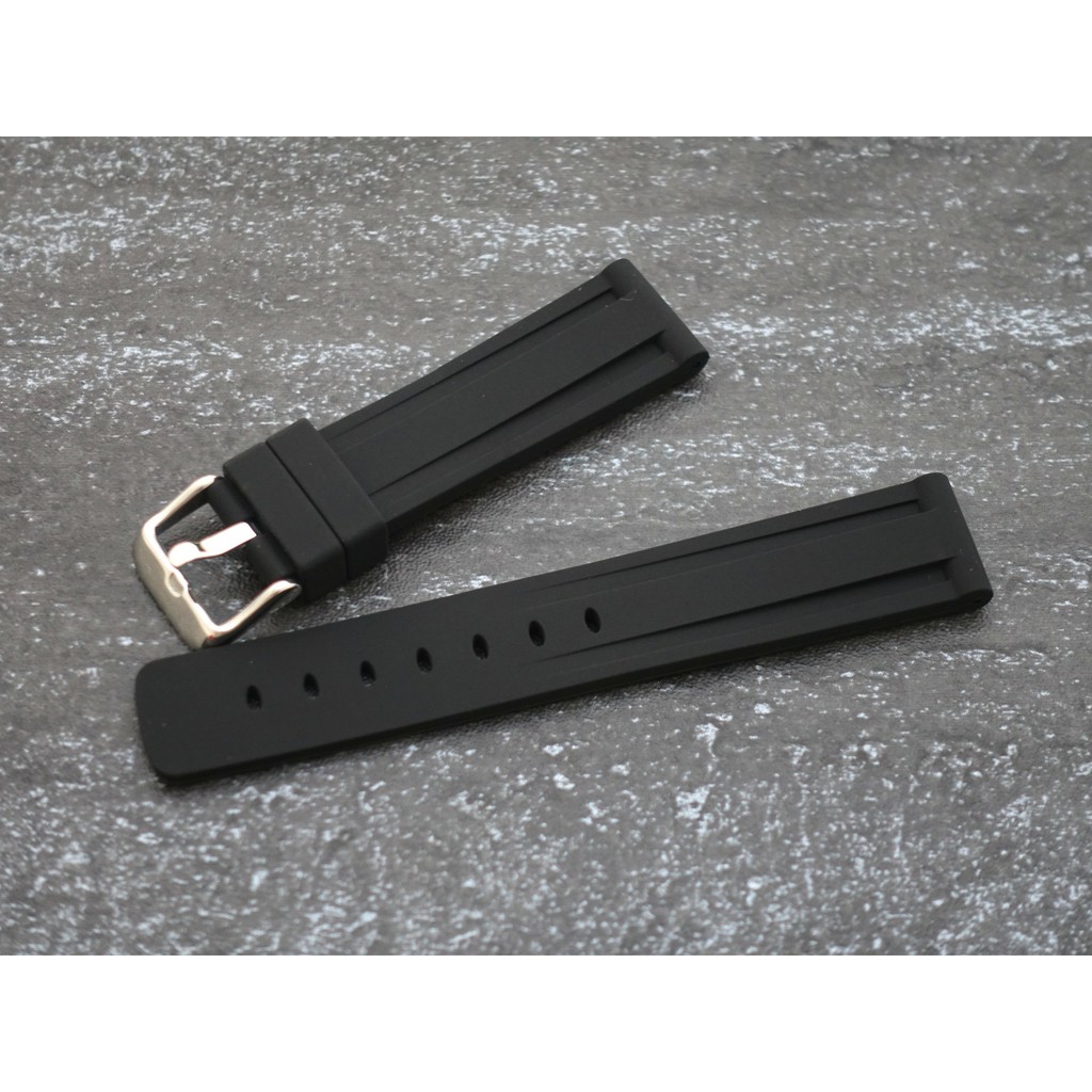 168錶帶配件 /22mm黑色矽膠錶帶替代小沛雙凹溝紋silicone strap高質感 seiko sbbn
