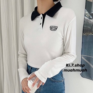 ✨✨現貨🇰🇷 muahmuah STITCH POINT COMBI COLLAR 針織 v領上衣 韓國代購 薄長袖