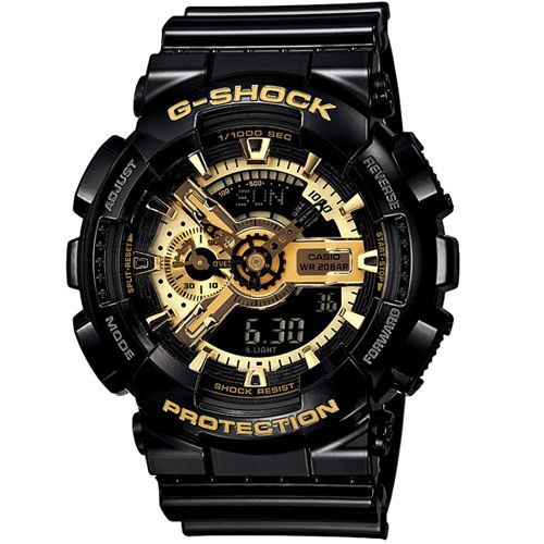 【CASIO】G-SHOCK 立體耀眼重機造型雙顯錶(GA-110GB-1A)正版宏崑公司貨