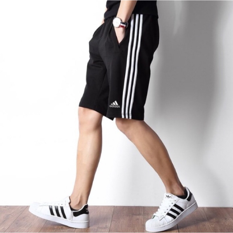 Adidas ESS 3-Stripes 黑白三線短褲棉質BK7468 現貨男款運動褲愛迪達| 蝦皮購物