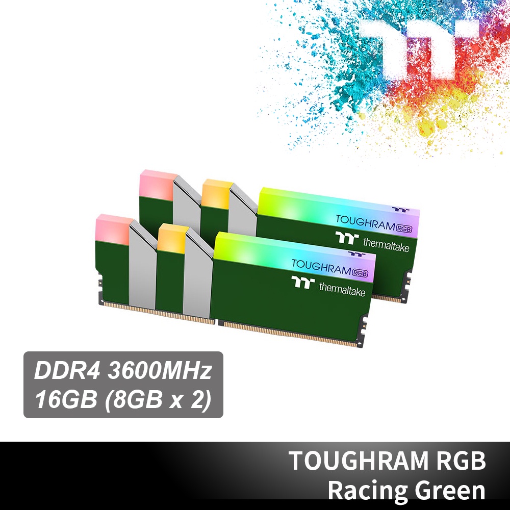 鋼影TOUGHRAM RGB記憶體 DDR4 3600MHz 16GB (8GB x2)-競速綠