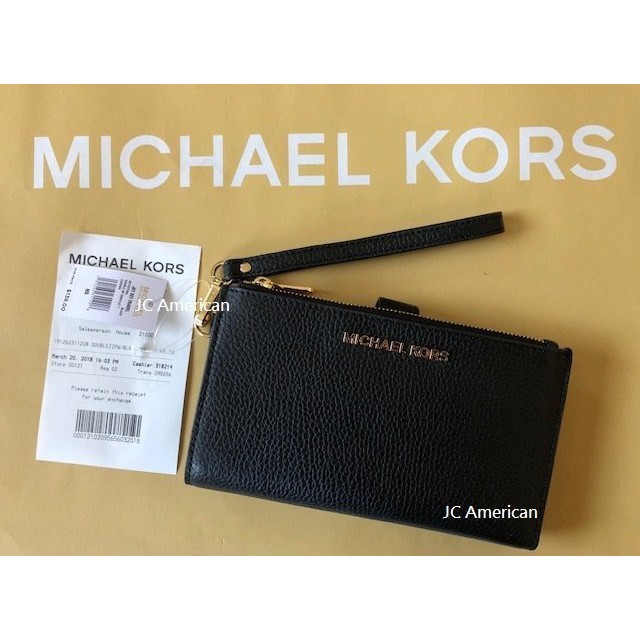 【美國JC】【清倉】Michael Kors MK 金色logo 黑色 荔枝紋皮革 中長夾/手拿包/手機包 ~現貨在台