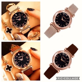 100800璀璨星空羅馬刻度凸面不規則花邊鏡面手錶brown/beige