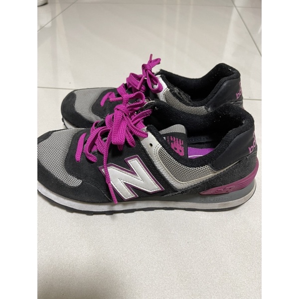 二手女鞋new balance 紐巴倫NB 574黑紫色慢跑鞋24.5公分