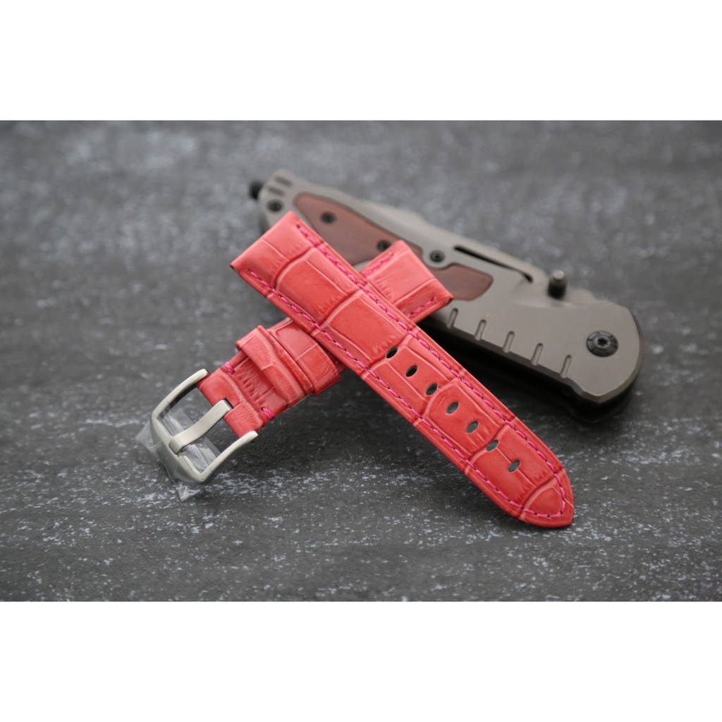 22mm小沛的新衣-桃紅色高質感可替代panerai原廠錶帶之鱷魚皮紋真牛皮錶帶