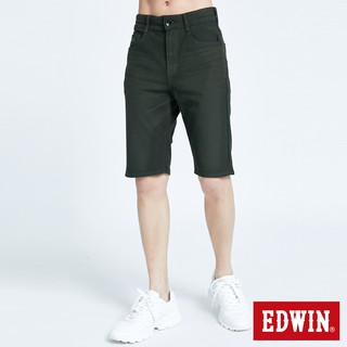 EDWIN 男款 迦績EJ3透氣寬鬆牛仔短褲(墨綠色)