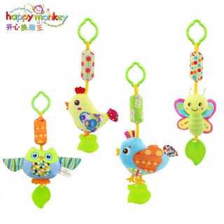 HAPPY MONKEY 卡通動物款牙膠風鈴 / 嬰兒毛絨玩具 / 帶BB器兒童玩具 商檢合格 【國王皇後】