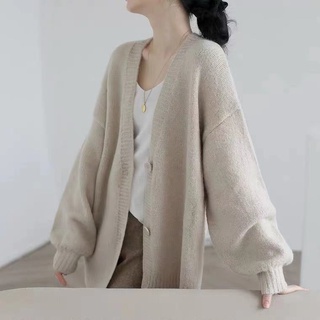 【12小時現貨速發】M-4XL 大尺碼外套 毛衣外套 大碼慵懶風針織開衫女春秋新款韓版燈籠袖加肥加大寬鬆外套
