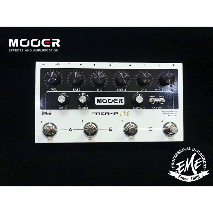 :::亞邁樂器::: MOOER Preamp Live 數位前級效果器/地板式前級(4踏板、支援IR檔)