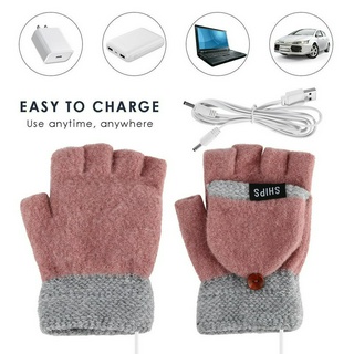 USB兩面發熱手套 發熱手套 冬季保暖手套 USB手套加熱 毛絨半指男女加熱手套 冬季手套 加熱手套 保暖手套 半指手套