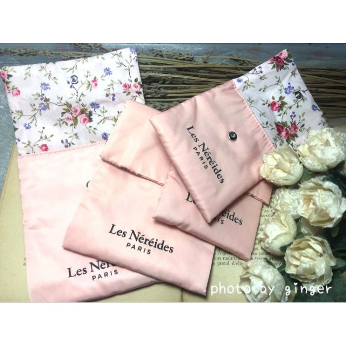 【ginger】Les Nereides (現貨)粉紅色內裡小碎花絲質袋 飾品收納袋