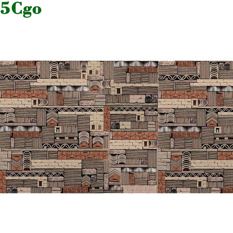 5Cgo中式立體仿古磚瓦牆紙火鍋飯店餐廳裝修壁紙瓦片文化藝術背景牆布專業設計師定制 t647032096086