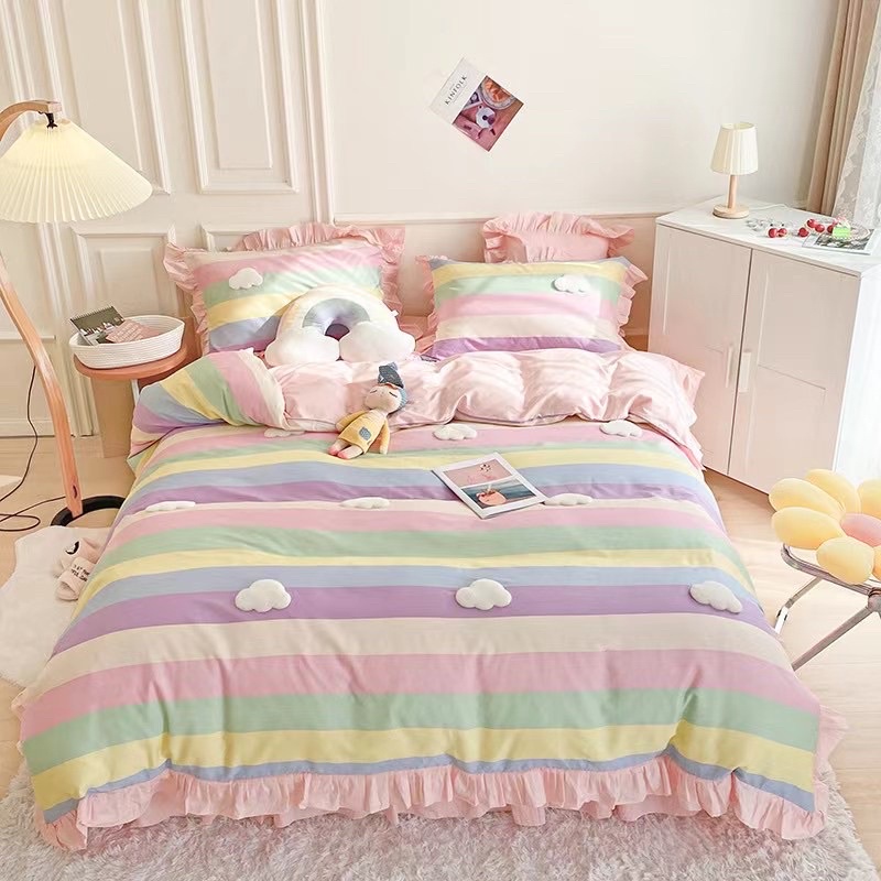 雲朵 彩虹 精梳純棉 荷葉邊 有隱藏床包 可訂製兩用被款 標準雙人 加大床罩 床罩組 床裙組