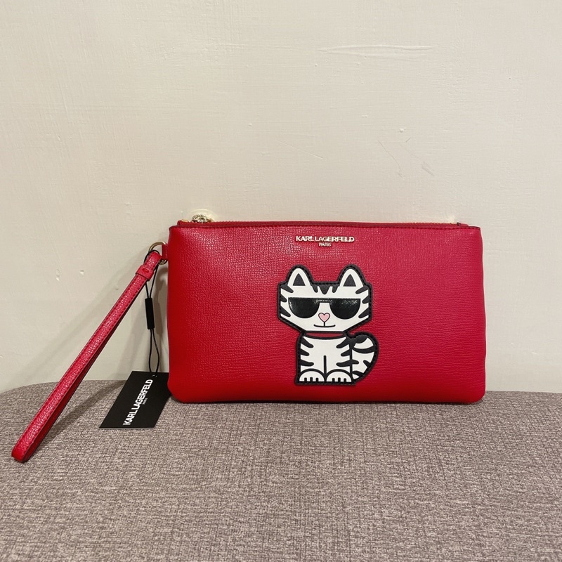 ［全新正品］Karl Lagerfeld 卡爾貓咪·皮質大手拿包(25cm) #現貨